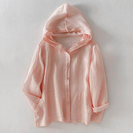 Women's Breathable Linen Blend Hoodie | Lightweight Draped Summer Layering Top 0