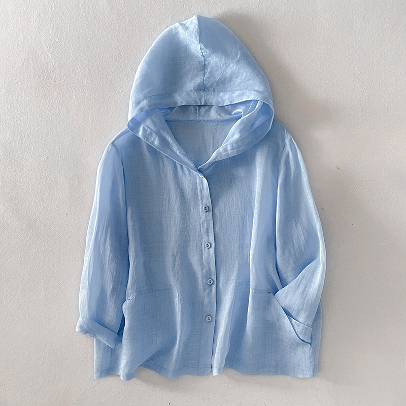 Women's Breathable Linen Blend Hoodie | Lightweight Draped Summer Layering Top 1