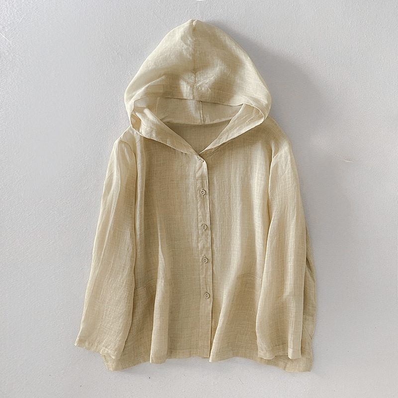 Women's Breathable Linen Blend Hoodie | Lightweight Draped Summer Layering Top 2