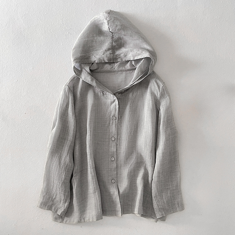 Women's Breathable Linen Blend Hoodie | Lightweight Draped Summer Layering Top 3