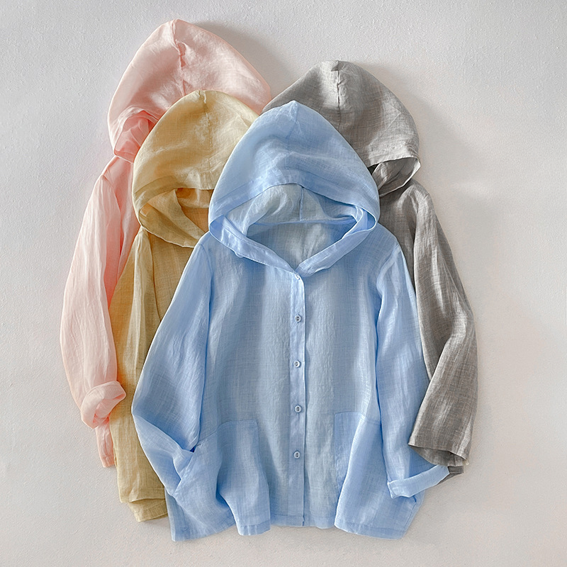 Women's Breathable Linen Blend Hoodie | Lightweight Draped Summer Layering Top 4