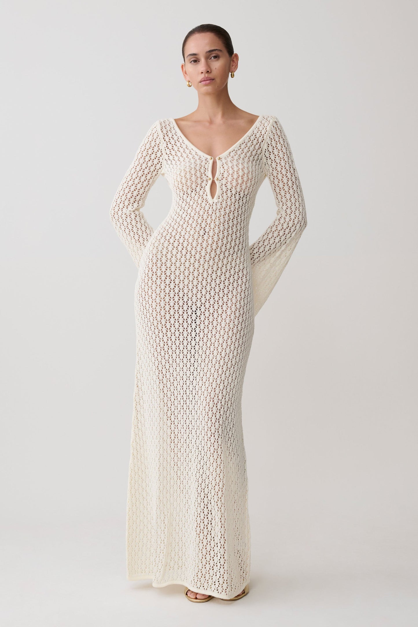 Lace Mermaid Flare Sleeve Dress in Pearl - westharlow